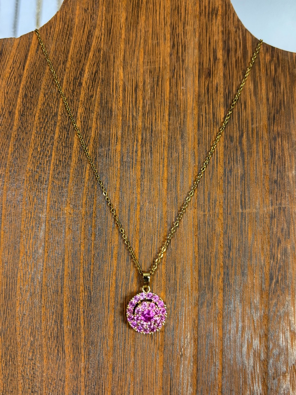 Gold Necklace with Pink Crystal Pendant - Women Jewelry